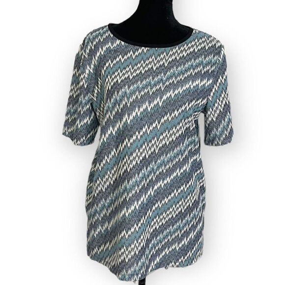 Jones New York Zig Zag Print Blue Blouse Light Weight Zipper Closure Size Medium - Picture 2 of 9